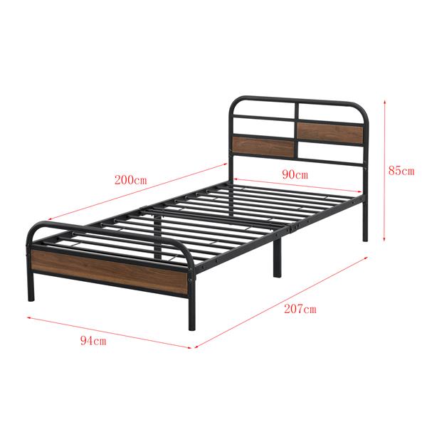 Grote foto metalen bed aarau bedframe matras zwart walnoot 90x200 cm huis en inrichting bedden