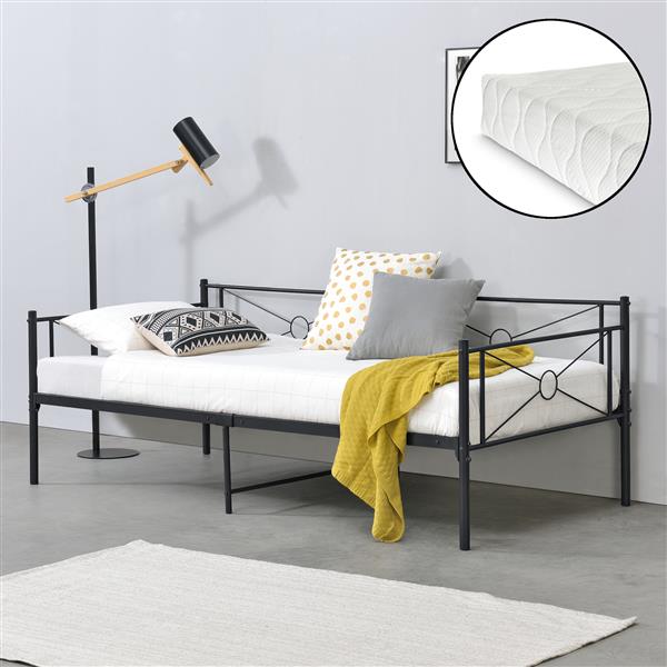 Grote foto metalen bed alvesta met bedbodem matras 90x200 cm zwart huis en inrichting bedden