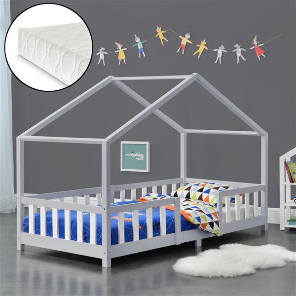 Grote foto kinderbed treviolo met matras 90x200 cm lichtgrijs en wit huis en inrichting overige
