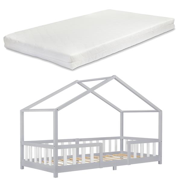 Grote foto kinderbed treviolo met matras 90x200 cm lichtgrijs en wit huis en inrichting overige