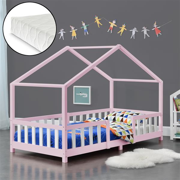 Grote foto kinderbed treviolo met matras 90x200 cm roze en wit huis en inrichting overige