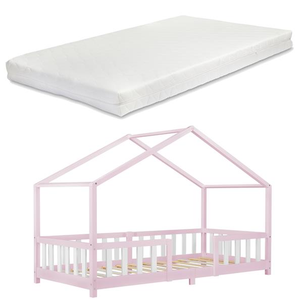 Grote foto kinderbed treviolo met matras 90x200 cm roze en wit huis en inrichting overige