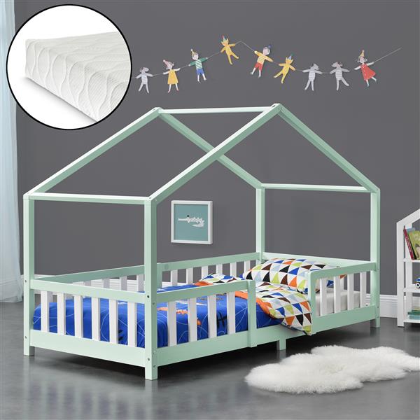 Grote foto kinderbed treviolo met matras 90x200 cm mint en wit huis en inrichting overige