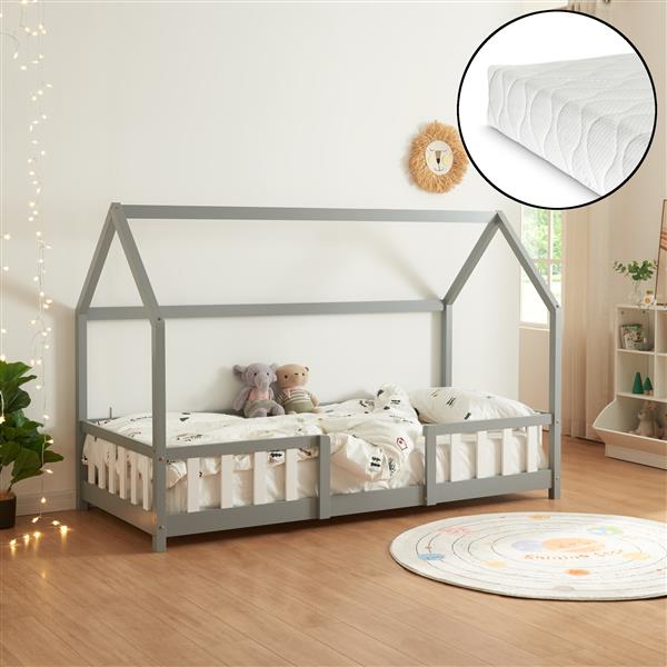 Grote foto kinderbed sisimiut met matras 90x200 cm lichtgrijs en wit huis en inrichting overige