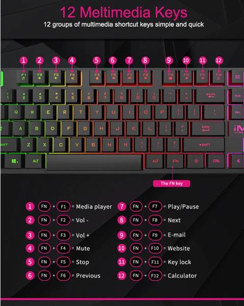 Grote foto elementkey ak60 gaming usb keyboard 104 toetsen multimedia toetsen led membraam klik computers en software overige computers en software