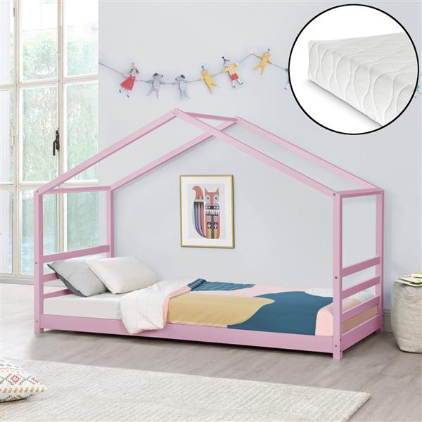 Grote foto kinderbed grenen huisbed incl. matras 90x200 cm roze huis en inrichting overige