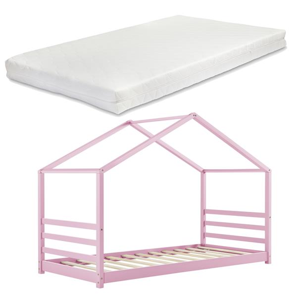 Grote foto kinderbed grenen huisbed incl. matras 90x200 cm roze huis en inrichting overige