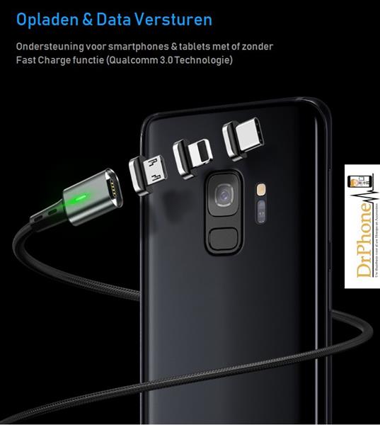 Grote foto drphone icon 3 in 1 magnetische oplaadkabel zwart datakabel 3.0a fastcharge lightning usb telecommunicatie opladers en autoladers