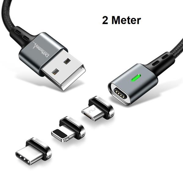 Grote foto drphone icon 2 meter 3 in 1 magnetische oplaadkabel zwart datakabel 3.0a fastcharge lightnin telecommunicatie opladers en autoladers