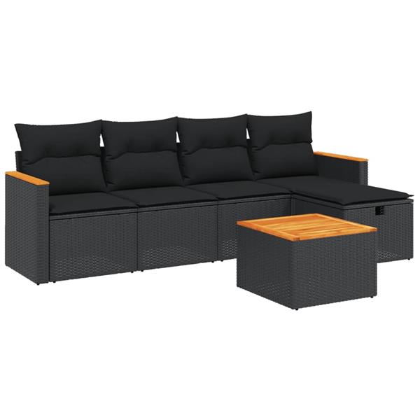 Grote foto vidaxl 6 delige loungeset met kussens poly rattan zwart tuin en terras tuinmeubelen