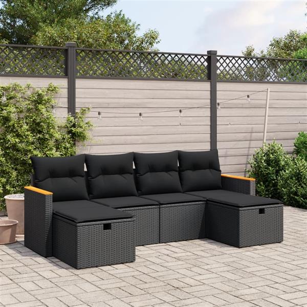 Grote foto vidaxl 6 delige loungeset met kussens poly rattan zwart tuin en terras tuinmeubelen