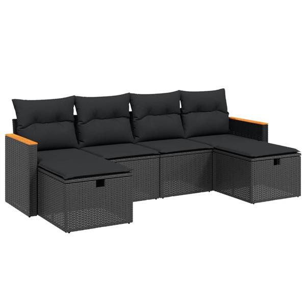 Grote foto vidaxl 6 delige loungeset met kussens poly rattan zwart tuin en terras tuinmeubelen