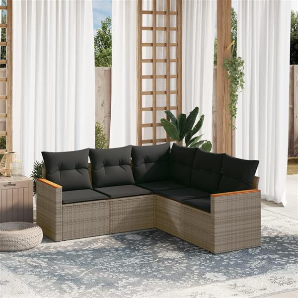 Grote foto vidaxl 5 delige loungeset met kussens poly rattan grijs tuin en terras tuinmeubelen