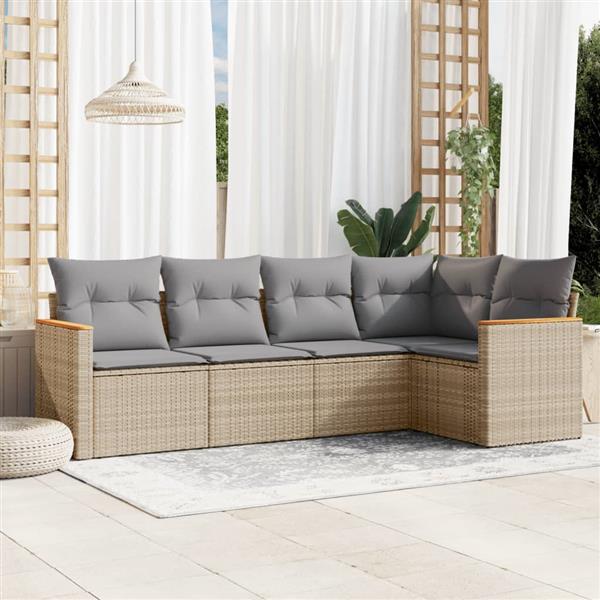 Grote foto vidaxl 5 delige loungeset met kussens poly rattan gemengd beige tuin en terras tuinmeubelen