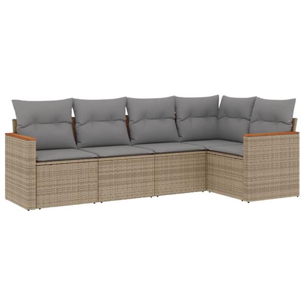 Grote foto vidaxl 5 delige loungeset met kussens poly rattan gemengd beige tuin en terras tuinmeubelen