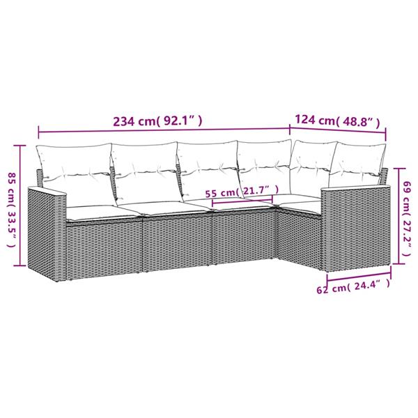 Grote foto vidaxl 5 delige loungeset met kussens poly rattan gemengd beige tuin en terras tuinmeubelen