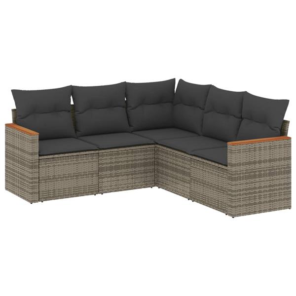 Grote foto vidaxl 5 delige loungeset met kussens poly rattan grijs tuin en terras tuinmeubelen