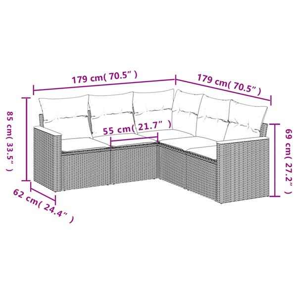 Grote foto vidaxl 5 delige loungeset met kussens poly rattan grijs tuin en terras tuinmeubelen