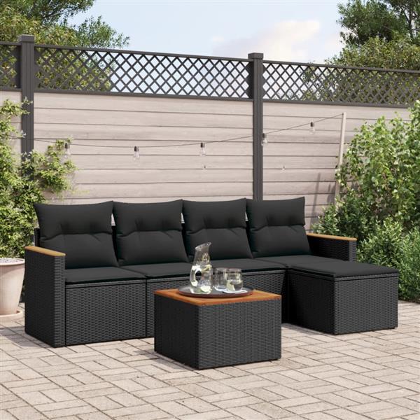 Grote foto vidaxl 6 delige loungeset met kussens poly rattan zwart tuin en terras tuinmeubelen