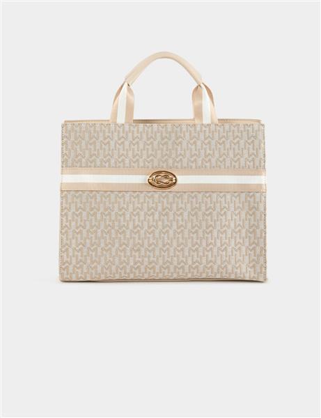 Grote foto shopper bag with monogram print beige ladies sieraden tassen en uiterlijk rugtassen