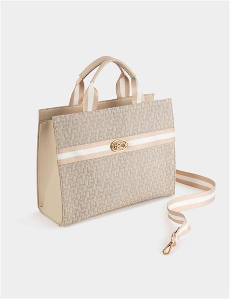 Grote foto shopper bag with monogram print beige ladies sieraden tassen en uiterlijk rugtassen