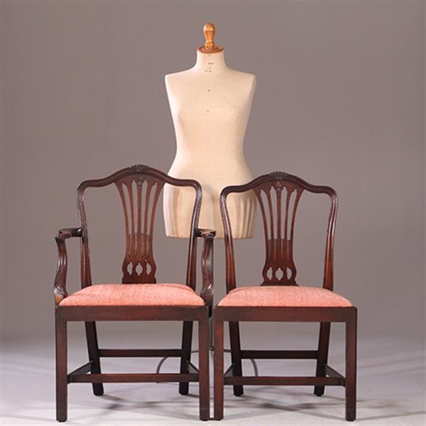 Grote foto 8 eetkamerstoelen met nieuwe bekleding naar wens 2 met armleuningen ca 1890 no.931160 antiek en kunst stoelen en banken