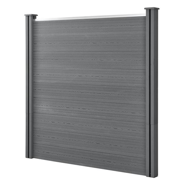 Grote foto hkc schuttingpaneel met 6 palen 183x705 cm grijs tuin en terras hekken en schuttingen