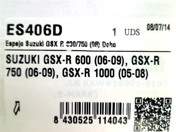 Grote foto suzuki gsx r 600 2006 2007 k6 k7 4386 spiegel rechts es406d motoren overige accessoires