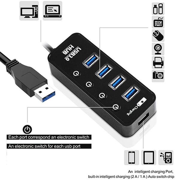 Grote foto drphone xtreme4 usb 4 poorts 3.0 hub power usb poort 2.4a 5gbps met aan uit schakelaars dc 5 computers en software overige computers en software