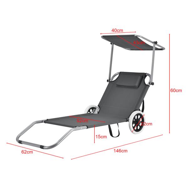 Grote foto inklapbare ligbed met luifel en wielen set van 2 donkergrijs tuin en terras tuinmeubelen