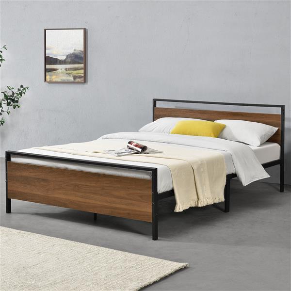 Grote foto metalen bed finse bedframe zwart en walnootkleurig 140x200 huis en inrichting bedden