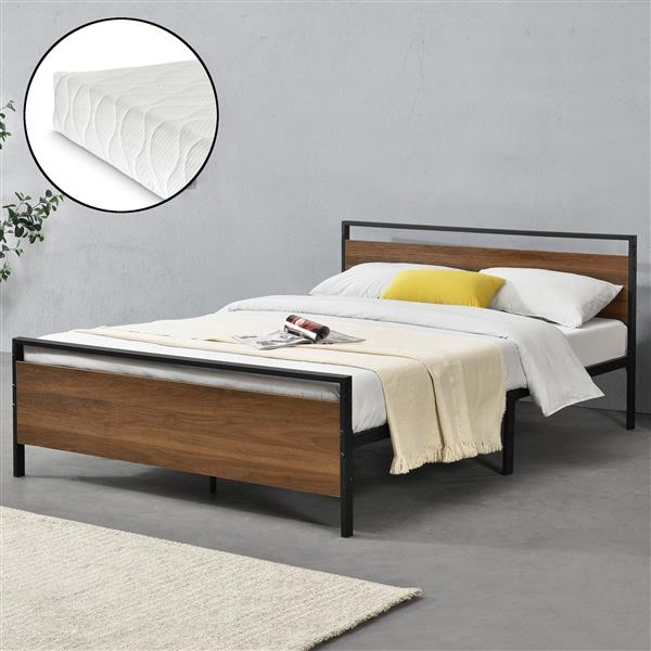 Grote foto metalen bed finse met matras zwart walnootkleurig 140x200 huis en inrichting bedden