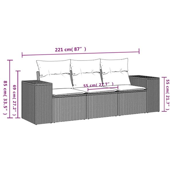 Grote foto vidaxl 3 delige loungeset met kussens poly rattan zwart tuin en terras tuinmeubelen