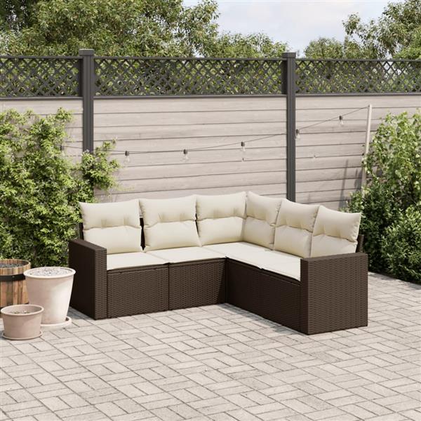 Grote foto vidaxl 5 delige loungeset met kussens poly rattan bruin tuin en terras tuinmeubelen