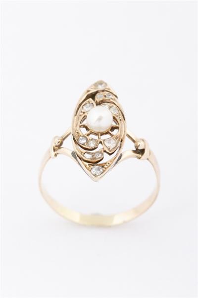Grote foto gouden markies ring met een cultiv parel en diamanten sieraden tassen en uiterlijk ringen voor haar