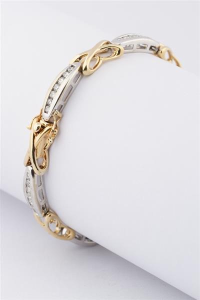 Grote foto wit geel gouden schakelarmband met briljanten kleding dames sieraden