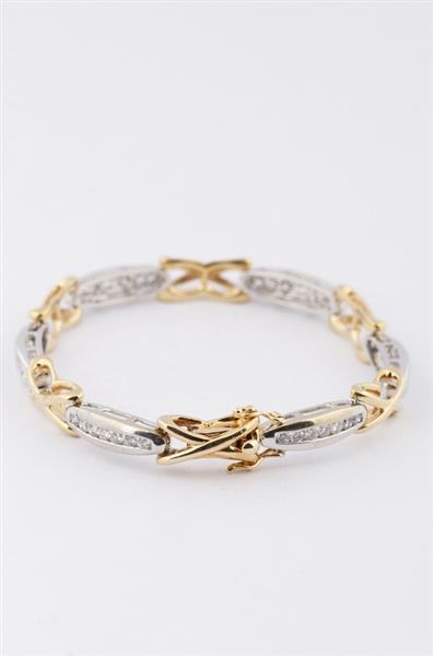 Grote foto wit geel gouden schakelarmband met briljanten kleding dames sieraden