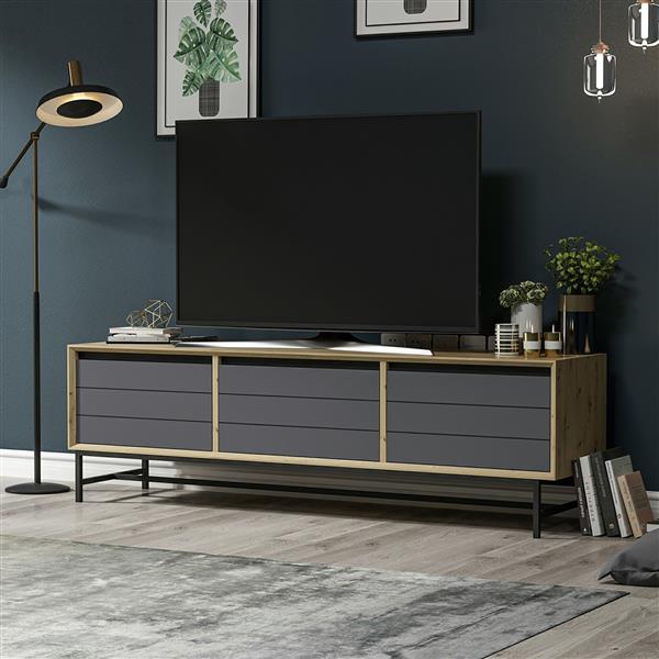 Grote foto en.casa tv meubel g rlev artisan 150x35x45 cm eiken en antraciet huis en inrichting overige