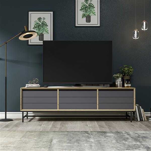 Grote foto en.casa tv meubel g rlev artisan 150x35x45 cm eiken en antraciet huis en inrichting overige