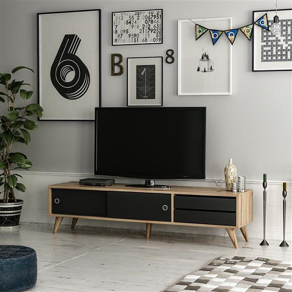 Grote foto en.casa tv meubel flads 160x40x40 cm eiken en zwart huis en inrichting overige
