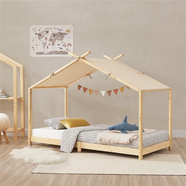 Grote foto en.casa kinderbed brome huisbed 90x200 cm houtkleurig en beige huis en inrichting overige