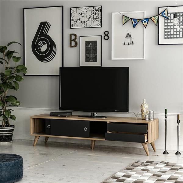 Grote foto en.casa tv meubel flads 160x40x40 cm eiken en zwart huis en inrichting overige