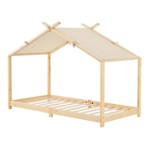 Grote foto en.casa kinderbed brome huisbed 90x200 cm houtkleurig en beige huis en inrichting overige