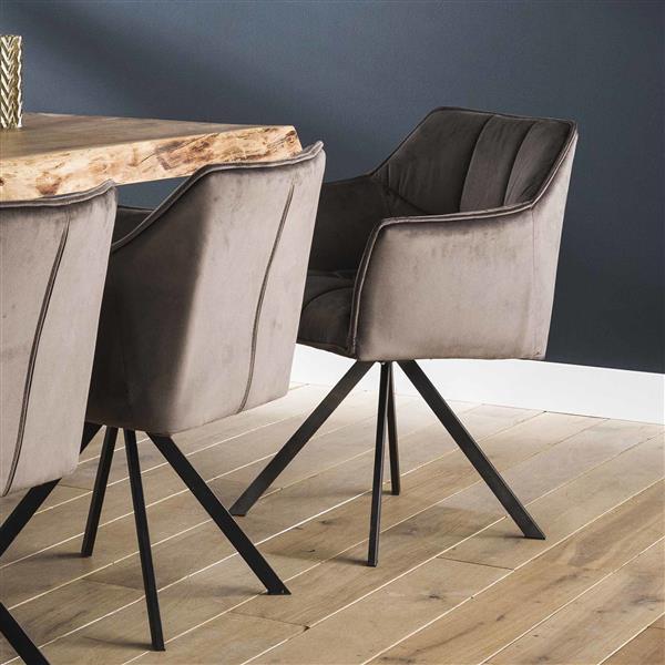 Grote foto velvet eetkamerstoel raster draaibaar antraciet huis en inrichting stoelen