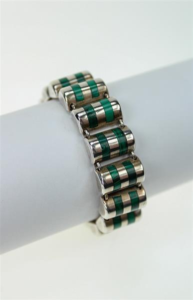 Grote foto zilveren armband met malachiet kleding dames sieraden