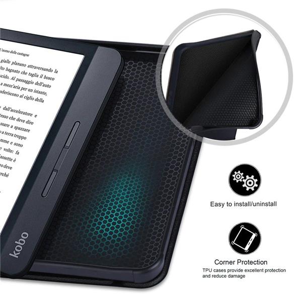 Grote foto drphone klc multi trifold smart case pu lederen flipcover geschikt voor kobo libra h2o zwart telecommunicatie mobieltjes