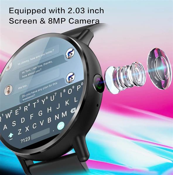 Grote foto drphone swx 1 4g gps wifi sim 2.03inch ronde scherm mannen horloge met 8mp camera hartslag kleding dames horloges