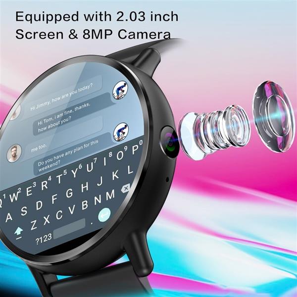 Grote foto drphone swx 1 4g gps wifi sim 2.03inch ronde scherm mannen horloge met 8mp camera hartslag kleding dames horloges