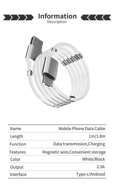Grote foto drphone mag 3a kabel magnetisch oprolsysteem geschikt voor micro usb 1 meter oplaad kabel telecommunicatie opladers en autoladers