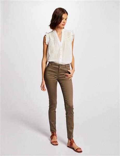 Grote foto slim trousers with wet effect 212 palona khaki kleding dames broeken en pantalons